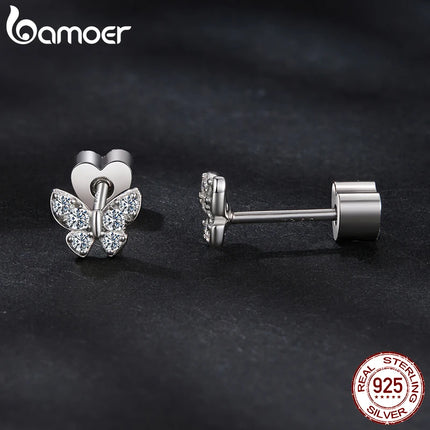 Сребърни обеци BAMOER 925 с пеперуда и моасанит за жени и момиче, изящни, сладки хипоалергенни бижута, подарък за рожден ден