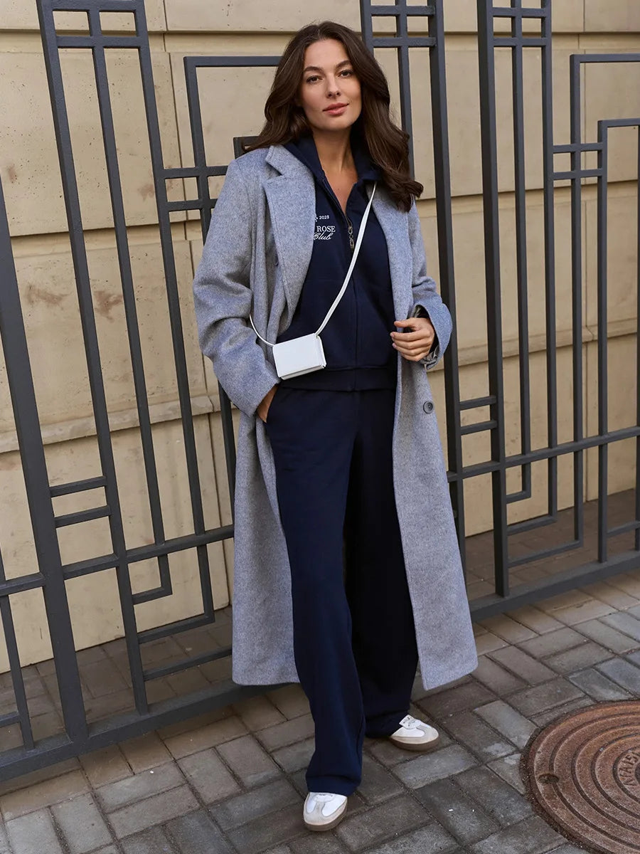 Комплект от 2 части с качулка и цип Sumuyoo, есен/зима 2025, ежедневен спортен суитчър с качулка, широки панталони