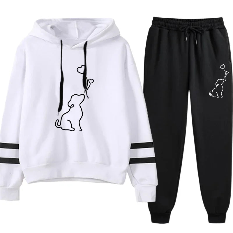 2025 Гореща разпродажба Дамски анцуг с качулка, черен анцуг, градски ежедневен, моден спортен, сладък модел, суичър с качулка, комплект джогери