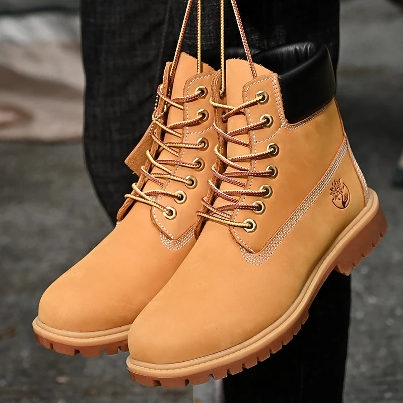 Мъжки високи ботуши, висококачествени дамски кожени обувки, модни маратонки за мъже, неплъзгащи се ботуши до глезена за двойка