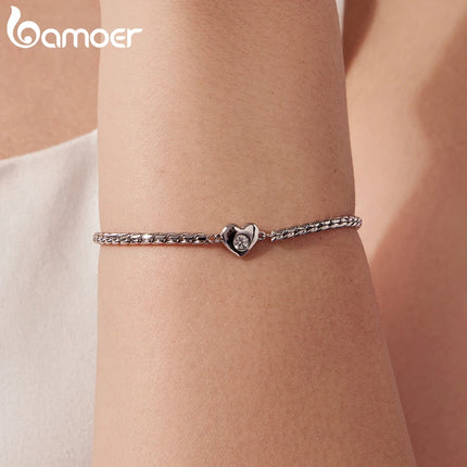 Гривна Bamoer Moissanite Heart с регулируемо усукано въже, дебела верижка за китка за жени, бижута за Свети Валентин, винтидж любовен подарък