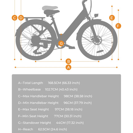 MileCity 1 26" електрически велосипед за пътуване до работа, пробег 120 км, 250 W, батерия 36 V 13 Ah, скорост 25 км/ч, 7 предавки, дискови спирачки