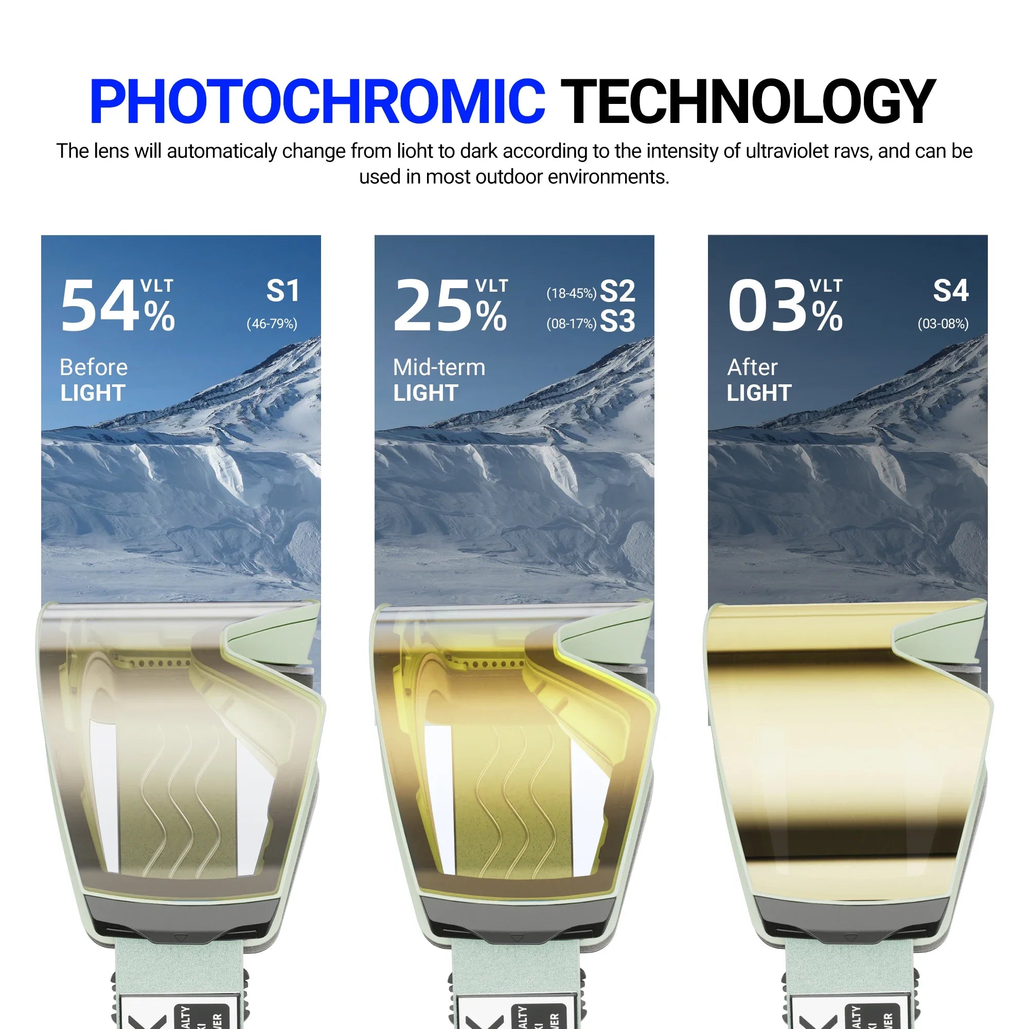 KAPVOE Фотохромни ски очила за зимни спортове за унисекс, сняг, UV400, магнитни очила против замъгляване, за сноуборд