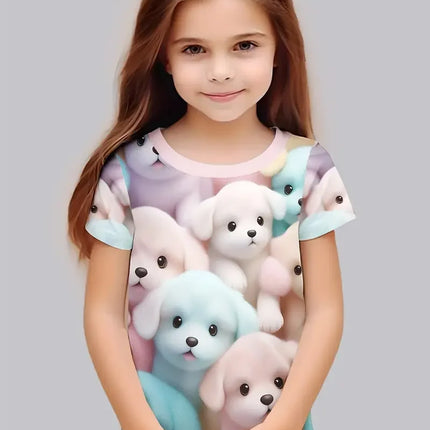 Детски дрехи Детска тениска с къс ръкав за момичета с анимационна котка Kawaii за момичета Летни дрехи Детска тениска Детско облекло