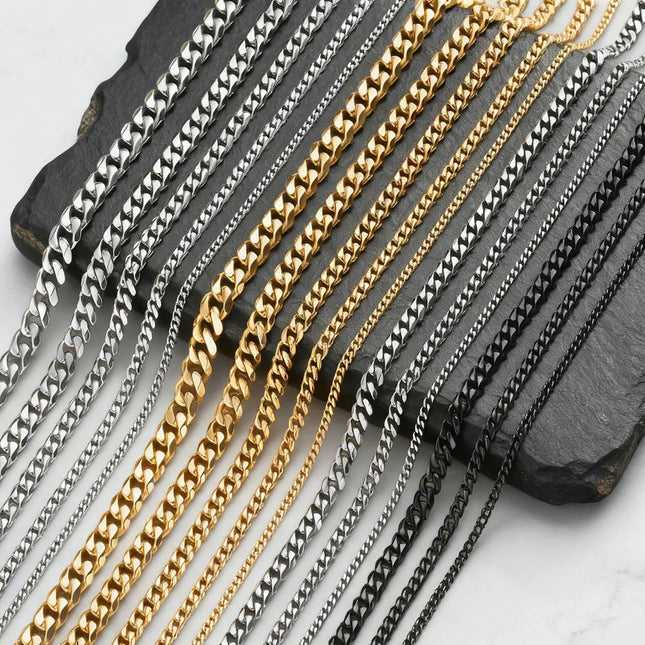 Класическо пънк кубинско колие с верижка за мъже и жени, неръждаема стомана, сиво, сребърно, златисто, черно, цвят, верига на едро