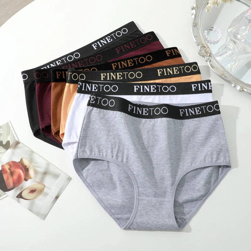 6 броя дамско памучно бельо с висока талия, секси дишащи бикини с колан и букви, големи размери, удобни бикини, еластично бельо, размер S-XXL