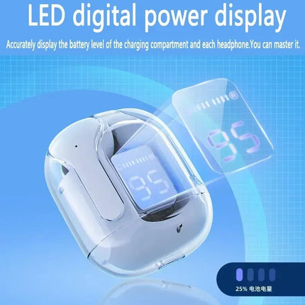 Оригинални T2 безжични Bluetooth слушалки прозрачни HIFI слушалки LED захранване цифров дисплей стерео звук слушалки за Xiaomi
