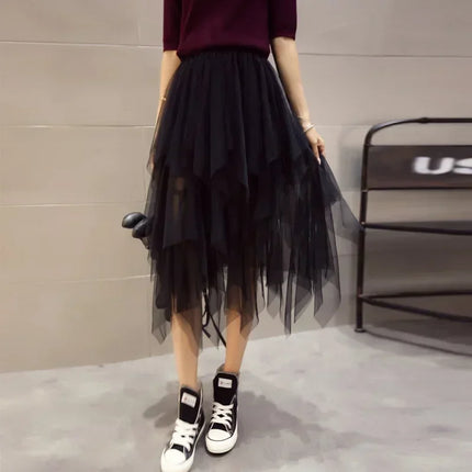 Лятна туту дамска пола Harajuku ежедневна тюл долна част Jupe Femme Faldas модна висока талия Midi мрежеста поли дамско облекло Saia