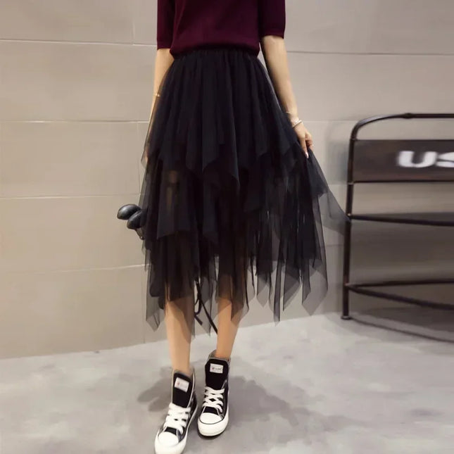 Лятна туту дамска пола Harajuku ежедневна тюл долна част Jupe Femme Faldas модна висока талия Midi мрежеста поли дамско облекло Saia