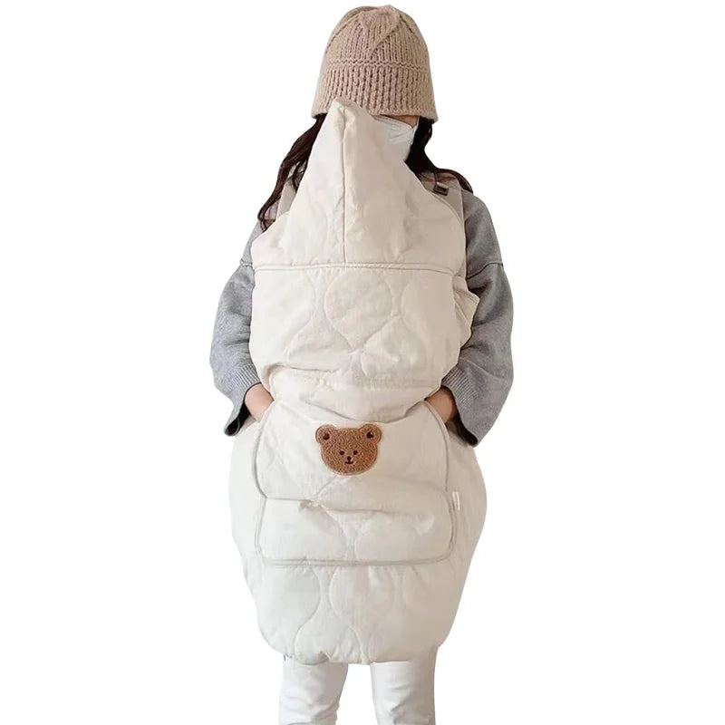 Корейско одеяло за бебешка количка, покривало с качулка и анимационно мече, нос, сгъстена пелена за новородено, ветроустойчива завивка за бебета