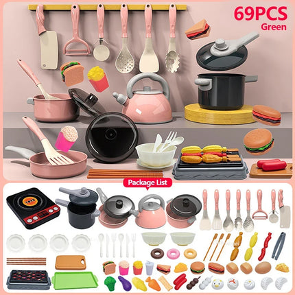 Комплект детски кухненски играчки 92/69/59 бр. Комплект кухненски аксесоари с тенджери за игра, играчка за готвене на храна, подарък за малко момиченце и момче