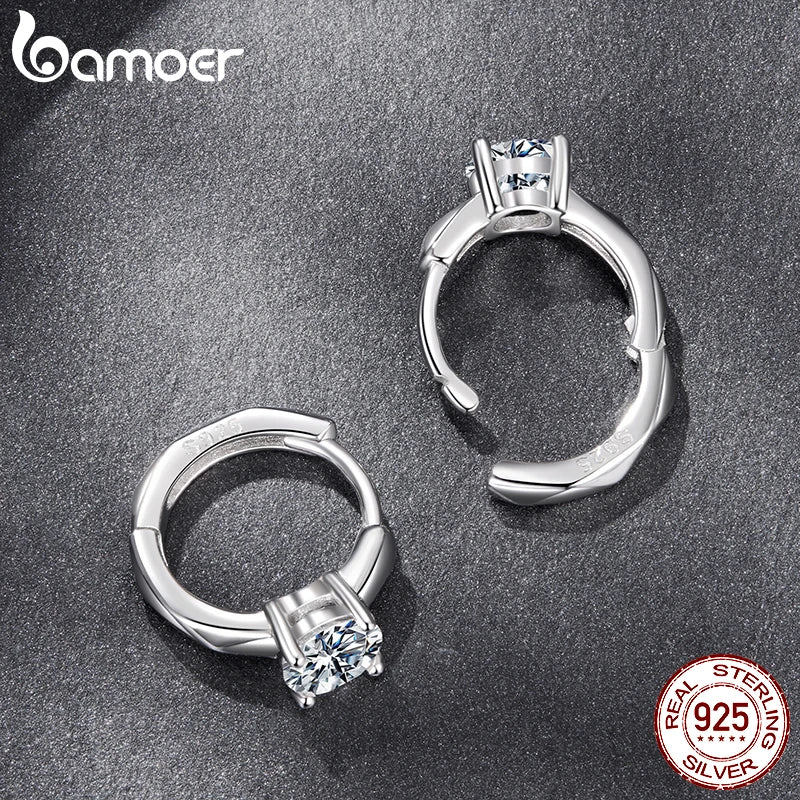 BAMOER 0.5CT Искрящи обеци с моисанит, геометрични обеци, обръч, бижута от стерлингово сребро 925, хипоалергенен подарък