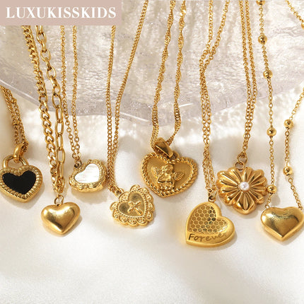 LUXUKISSKIDS Модерно колие от неръждаема стомана със сърце за жени/момичета, шикозни семпли романтични бижута с любовен чар, подаръци за парти