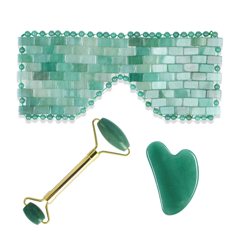 Натурална нефритена маска за лице Dongling, гваш, стъргалка, ролков масажор GreenJade Guasha, студена терапия, антиейдж нефритена маска, инструмент за красота