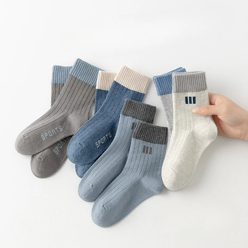 5 чифта детски чорапи за момчета, серия тенис, детски спортни чорапи за ученици, пролетно-есенни меки памучни чорапи за малки деца със средна тръба