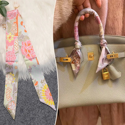 Нова 2025 симулирана копринена чанта, обвита с презрамка, дръжка на чанта, копринен шал, вързана чанта, панделка, декоративна малка серпентина
