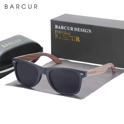 Мъжки слънчеви очила BARCUR Natural Wooden поляризирани, черно орехово, UV400 защита