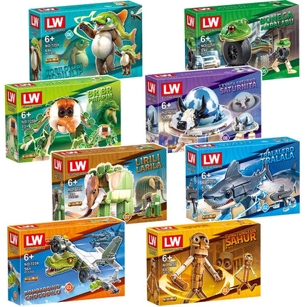 Italian Brainrot Animals Tung Tung Tung Sahur Building Blocks Tralalelo Tralala Shark BricksToy Gift for Children Kids Blind Box Строителни блокове
