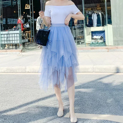 Лятна туту дамска пола Harajuku ежедневна тюл долна част Jupe Femme Faldas модна висока талия Midi мрежеста поли дамско облекло Saia