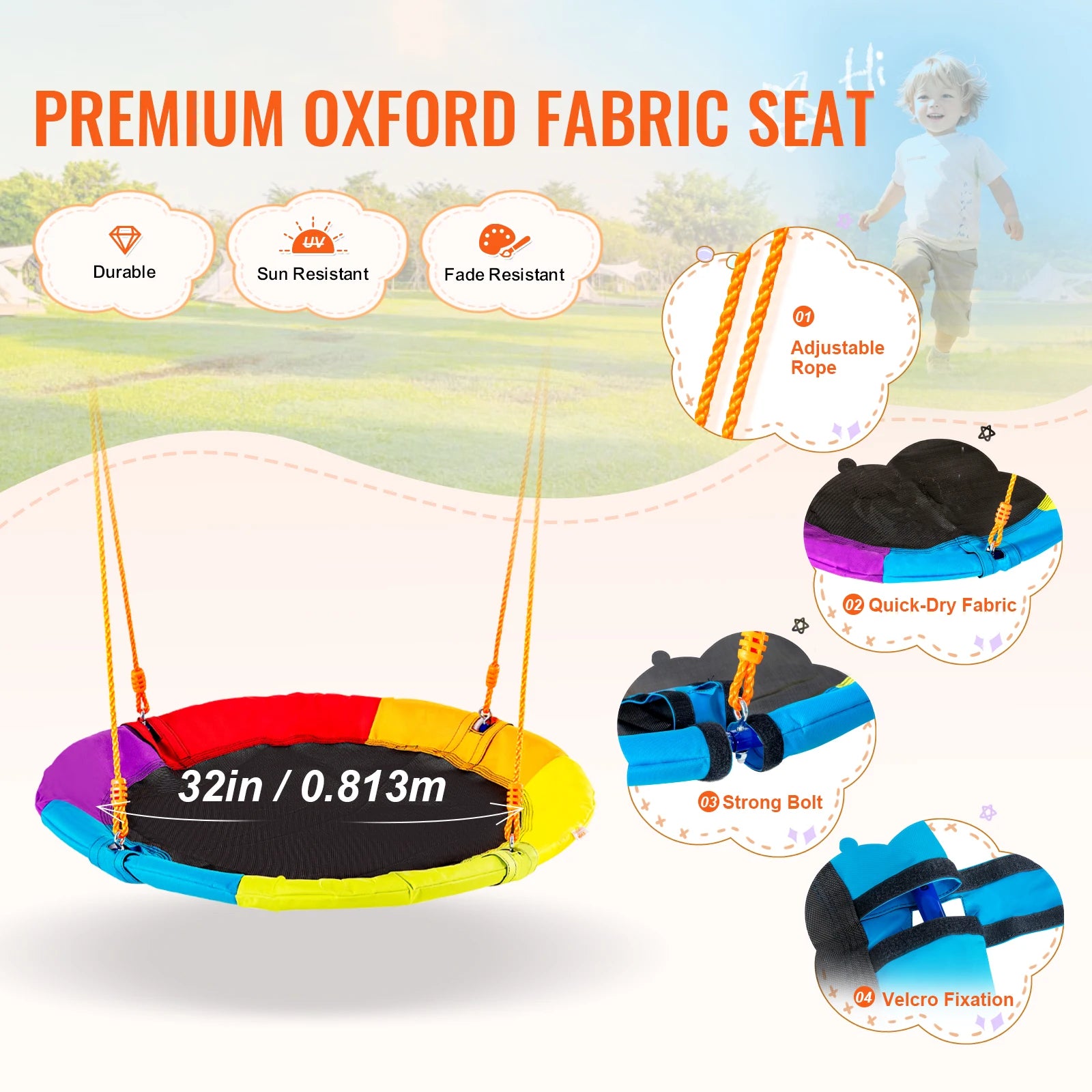 Комплекти люлки SucceBuy за заден двор, люлка с капацитет 600 фунта (270 кг), 1 седалка тип чинийка, 2 седалки с колан, люлка за открито за деца