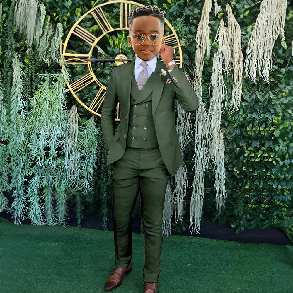 Моден комплект от 3 костюма за момчета, яке, жилетка, панталон, банкет, парти, елегантен детски смокинг, дрехи за сватбени гости, 2-20 години