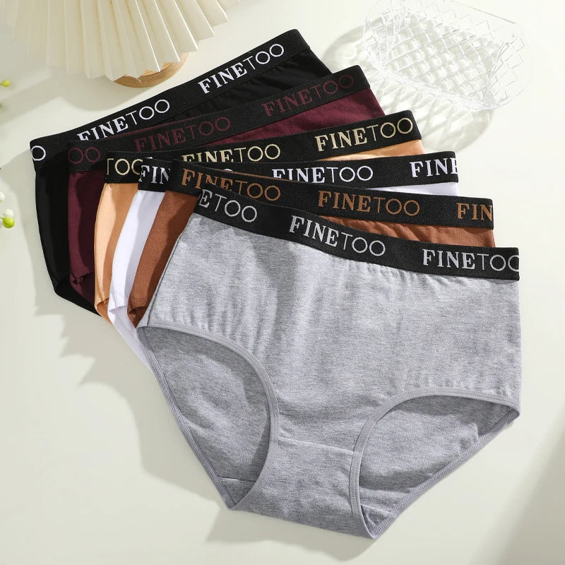 6 броя дамско памучно бельо с висока талия, секси дишащи бикини с колан и букви, големи размери, удобни бикини, еластично бельо, размер S-XXL