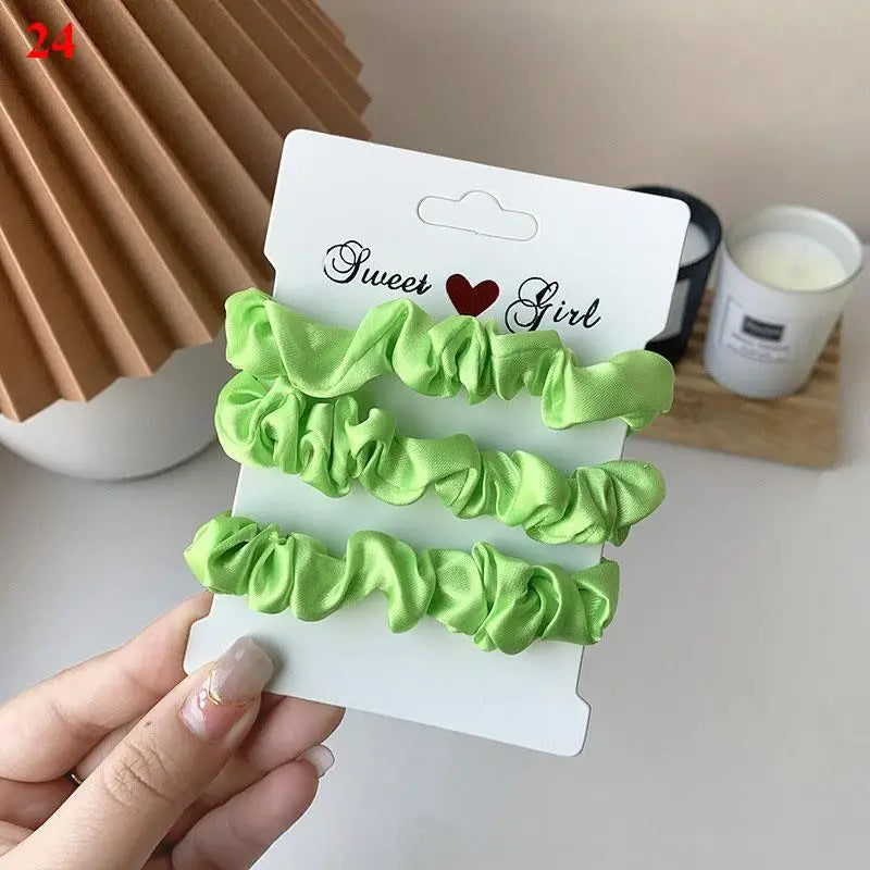 3 бр./комплект дамски копринени ластики за коса, комплект едноцветни ластики за коса за момичета, аксесоари за коса с ластик за коса за жени, държачи за опашка