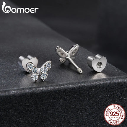 Сребърни обеци BAMOER 925 с пеперуда и моасанит за жени и момиче, изящни, сладки хипоалергенни бижута, подарък за рожден ден