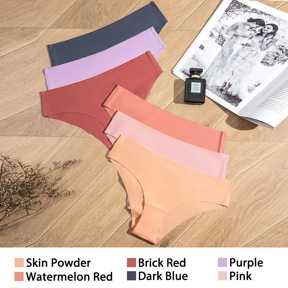 6 бр./комплект безшевни бикини за жени, дамски бикини от ледена коприна, дишащи, секси, с ниска талия, дамско бельо за момичета